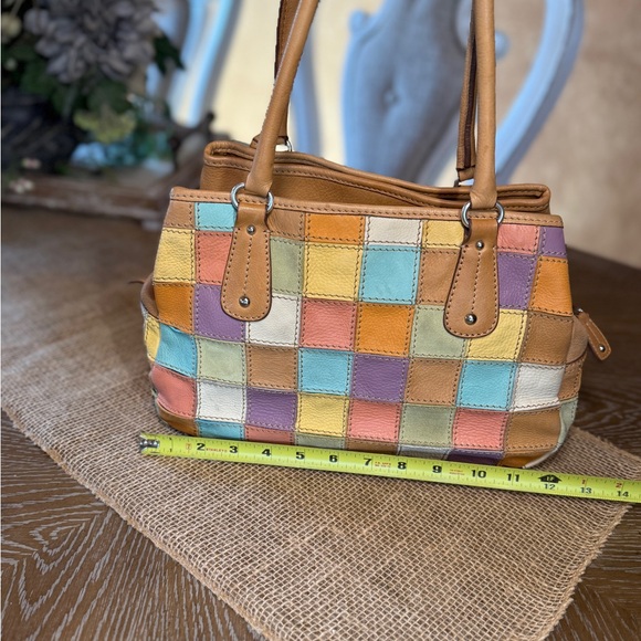 Fossil Multi Colored Patchwork Leather and Suede Handbag Vintage - Picture 7 of 13